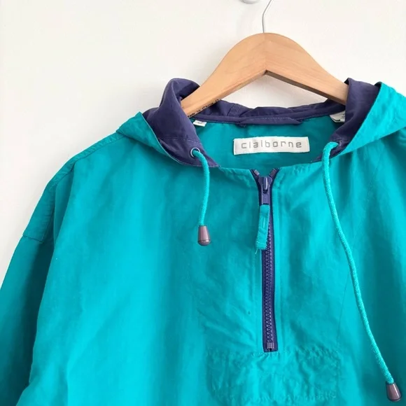 Vintage 90s Teal Hooded Pullover Windbreaker - Picture 3 of 14